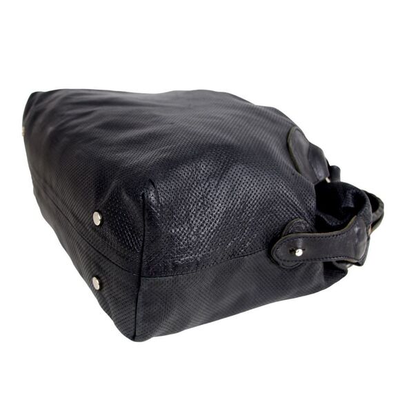 Pauric Sweeney ITALY PERFORATED BLACK GENUINE LEATHER SATCHEL HANDBAG TOTE PURSE - Picture 8 of 16